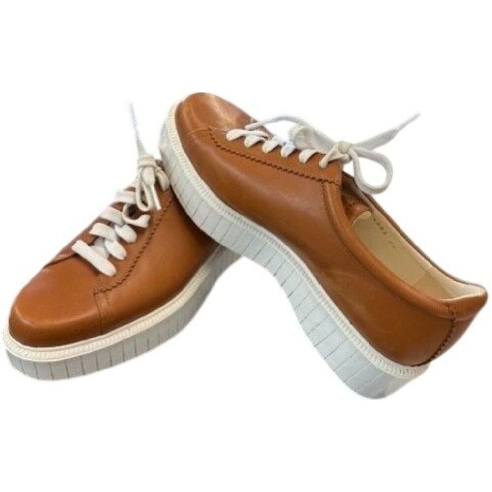 Robert Clergerie Paris Womens Tan Leather Low Top Sneakers With White Lace-Up...